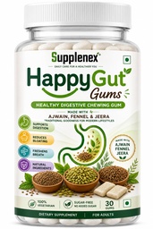 Supplenex HappyGut Herbal Digestive Chewing Gum | Sugar Free | Ajwain, Fennel & Jeera | Supports Healthy Digestion & Helps Reduce Bloating | Natural Mouth Freshener | 30 Gums