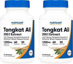 Nutricost Tongkat Ali 1000mg, 60 Caps (2 pudelit) - 30 Servings per pudel, Veggie Caps, Non-GMO, Gluteenivaba