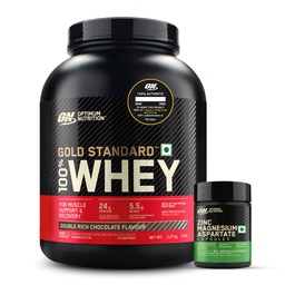 Optimum Nutrition (ON) Zinc Magnesium Aspartate (ZMA) - 60 Capsules and ON Gold Standard 100% Whey -5 lbs (Double Rich Chocolate)