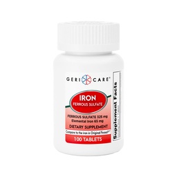 GeriCare Ferrous Sulfate tabletid 325mg, Elemental Raud 65 mg Suure tugevusega Raualisand | Toidulisand 100 Count. (Pakk 1)