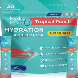 Elektrolüütpulber Suhkruvaba hüdratatsiooni pakendid Tropical Punch HydroMATE 30 Stics