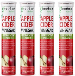 GRANDEUR The Plant Based Apple Cider Vinegar Tablets For Weight Management, Easy Disgestion, Acv For Weight Management With Pomegranate Extract, Vit B6, B12 - Pack Of 4, 4 count, 15 capsules