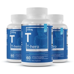 Olulised elemendid Meeste tervise täiendus - Lihaste tugi ja T-tervis DIM, Ashwagandha, Shilajit, Rohkem | T-Hero 60 Vegan Kapslid (3-Pack)