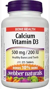 Webber Naturals Kaltsiumkarbonaat 500mg vitamiin D3 200iu, 275 Tabs Bonus Pack