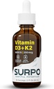 Vitamiin D3 + K2 Vedelad tilgad oomega 3 õliga - 5000 IU D-vitamiini tilgad K2 hormoonide toetamiseks ja luude terviseks - vedel D3-vitamiin K2 tilkadega maksimaalseks imendumiseks - 2Fl Oz-vitamiin K2 D3