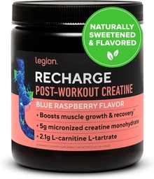 Legion Recharge Post Workout Supplement - kõik looduslikud lihaste ehitaja ja taastamise jook mikroniseeritud kreatiini monohüdraadiga. Looduslikult magustatud ja maitsestatud, ohutu ja tervislik. (Sinine vaarika, 60 serveerimist)