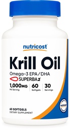 Nutricost Krill Oil 1000mg, 60 Softgels - Omega-3 EPA-DHA Krill õli täiendus, Superbakrill