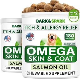 BARK & SPARK Omega 3 koertele - 360 kalaõli ravib koerte langemist, nahaallergiat, sütiku leevendust, kuumade kohtade ravi - liigeste tervis - naha- ja karvalisand - EPA & DHA rasvhapped - lõheõli