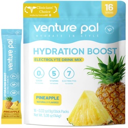 Venture Pal Sugar Free Electrolyte Powder Packets - Vedel igapäevane IV joogisegu kiireks hüdreerimiseks ja osapoolte taastamiseks | 5 vitamiini ja 7 elektrolüüti | Keto sõbralik | Mitte-GMO | sertifitseeritud vegan | 16 pulka