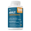 Dr Tobias Täiskasvanute multivitamiinid naistele ja meestele, immuunsust toetavad vitamiinid 42 puuviljast, köögiviljast, pluss probiootikumid, vegan multivitamiinid meestele ja naistele, mitte-GMO, 180 tabletti, 60 serveerimist