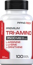 Piping Rock Tri Amino Supplement | 100 Caplets | Kompleks L-arginiin, L-Ornitiin, L-lüsiin | Taimetoitlane, mitte-GMO, Gluteenivaba