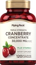 Piping Rock Cranberry pillid | 30 000 mg | 120 kapslit | täiendus naistele ja meestele | Kolmekordne tugevus Kontsentraat Ekstrakt Plus C-vitamiin | Mitte-GMO, Gluteenivaba