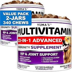 2-pakk Koer Multivitamiini närimist Glükoosamiini - Koer Vitamiinid ja toidulisandid - Senior & Puppy Multivitamiinid Koertele - Puusa ja liigese tugi - Immuuntervise, Naha, Südame, Seedimine, Probiootikumid