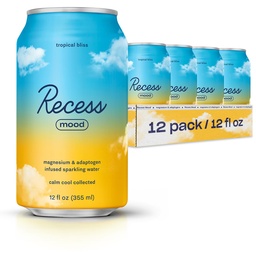 Recess Mood Magneesium & Adaptogen Drink, Lõõgastav Jook, 12 Ounce (Tropical Bliss, 12 Pack)