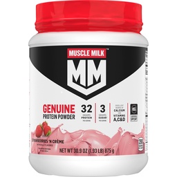 Lihaspiim Ehtne valgupulber, maasikad „N Crème, 1,93 naela, 13 serveerimist, 32 g valku, 3 g suhkrut, kaltsiumi, vitamiine A, C & D, NSF sertifitseeritud spordi jaoks, energiline snakk, pakend võib erineda