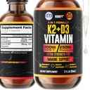 Vitamiin D3 K2 tilgad - Vedelad vitamiinid naistele, meestele ja teismelistele - Luu tugevuse toidulisandid - D3 K2 Mt vitamiinid immuunsuse toetamiseks ja südame terviseks - Vitamiin D3 10000 Iu vedel K2 tilgad - 2 oz