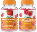 Elujõuline immuuntoetus + kollageen ja biotiin, Gummies Bundle - suurepärane maitse, vitamiinilisand, gluteenivaba, GMO-vaba, närimiskumm