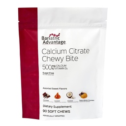 Bariatric Advantage Kaltsiumtsitraat Chewy Bites 500 mg - väga imenduv ja seeditav - Vitamiin D3 - kergesti näritav kaltsiumilisand - sorteeritud magus maitse - 90 Count