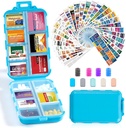 14 Grids Travel Pill Korraldaja Karp 415-Pcs Ravimi nimetus Sildid - Tasku Daily Pharmacy Case Container Kit - Reisiravimite hoidja Fish Oil Vitamin Supplement Hoidla - Sinine