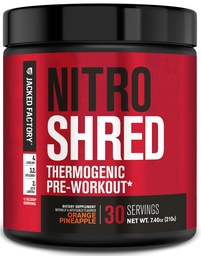 Jacked Factory NITROSURGE Shred Pre Workout Supplement - Energiatugevdaja, Kiirtugevdus Kasum, Terav Fookus, Võimas Pump - Lämmastikoksiidi Booster & PreWorkout Pulber - 30Sv, Orange Ananassi