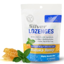 Silver Biotics Colloidal SIlver Lozenges | 60 PPM Ag4O4 SilverSol | Immune Support + Throat rahustav Lozenges | Manuka Honey | 21 Count