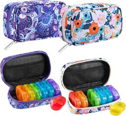 Serfeymi Weekly Travel Pill Korraldaja 2 korda päevas PM Vikerkaar Pill Box 7 päeva Zipper Canvas Pill Case, Meditsiini Korraldaja Pillid, Vitamiinid, Kalaõlid - Purple 01+ Bloom 01