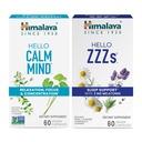 Himalaya Hello Calm Mind koos Bacopaga lõõgastumiseks, keskendumiseks ja keskendumiseks & Hello ZZZs koos melatoniiniga une toetamiseks, 60 kapslit iga - komplekt