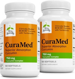 Terry Naturally CuraMed 750mg - Antioksüdandi lisand aju ja südame tervise jaoks - täiendus suure tugevusega kurkumiini kompleksiga - neeru, maksa ja immuunsuse tervise tugi - 60 softgels (pakk 2)