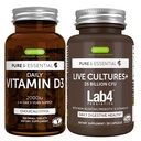Päevane D3-vitamiin + eluskultuurid + Lab4 Probiootikumid Bundle, 365 2000iu D3-vitamiini tabletid + 25 miljardit CFU Lactobacillus Acidophilus & Bifidobacterium koos mitte-puhutava prebiootikumiga, Igennus