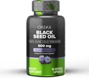 ORZAX Black Seed Oil Cold Pressed 100% Pure | Non-GMO - Rich Omega 3 6 9 & Thymoquinone | Black Cumin Nigella Sativa Oil for Immune Support, Hair, Skin, Face (500 mg - 90 Softgel kapslid)