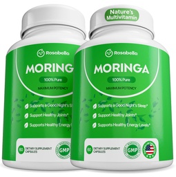 Rosabella Moringa kapslid - Pure Moringa pulber, energia, nahk, immuun- ja soolestiku tervis Superfood, rikkad antioksüdandid, olulised vitamiinid ja aminohapped, looduslik roheline Superfood Supplement - 120 Count