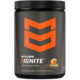 MTN OPS Ignite Energy Drink Powder, Gluten Free Nootropic Supplement Drink Mix, L Arginine, L Citrulline, Kofeiin ja Nootropic Sugar Free Drink Mix, 45 Servings, Peach Zing