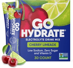 GoHydrate Madal naatriumelektrolüüdid Pulberpakendid Suhkruvaba - Kiirhüdraat Päevane Joogisegu - Nullsuhkur Vesi Maitsepakett Singlid D-vitamiiniga - (Kirs Limeade, 30 pakki)