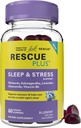 Bach RESCUE PLUS Sleep & Stress Support Gummies, öine toidulisand 1mg melatoniini, Ashwagandha, Kummel, Lavendel & Vitamiin B6, Natural Blueberry Maitse, Vegan & Gluteenivaba, 60 Count