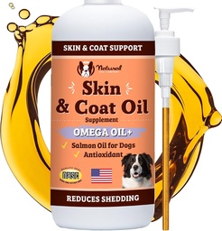 Natural Dog Company Skin & Coat Oil (16 oz.), toetab naha tervist, kalaõli toidulisandeid koertele, pehme kate, kalaõli ja linaseemneõli, rasvhapete, pudeli koera kalaõli pumbaga, antioksüdant