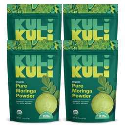 Kuli Kuli Moringa Oleifera Organic Leaf Powder & Green Smoothie, 100% Pure USDA Certified & Non-GMO Moringa Powder, Great with Smoothies, Tea, and Food, 4 Pack