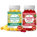 Lunakai vitamiin D3 Gummies ja naiste multivitamiini Gummies Bundle - Immuunsus, luu ja meeleolu tugilisa - 100% päevane väärtus 16 olulist vitamiinide ja mineraalide Tervislik kummi - 30 päeva pakkumine