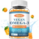 Omega-3 Gummies Potent Vetikad Omega Allikas, Boost Aju, Silma Ja Immuunfunktsiooni DHA ja EPA Vegan & Sugar Free, Oranž Maitse, 60 Count