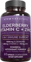 Viva Naturals Black Elderberry C-vitamiini ja tsink täiskasvanutele (60 Count) - Sambucus Elderberry Immune Support Supplement, Black Elderberry kapslid täiskasvanutele, Elderberry Supplements naistele