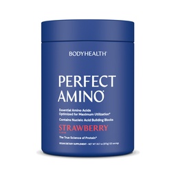 BodyHealth PerfectAmino Powder - BCAA ja EAA Pulber Pre ja Post Workout - Aminohappe energiajook meestele ja naistele, et toetada Lean lihaseid ja taastumist - Maasikas - 120 Servings
