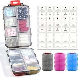 3 Pack 14 GRIDS Travel Pill Organizer Box koos etikettidega - Travel Medicine Case Kit - Pocket Daily Pharmacy Container - Travel Medic Holder for Fish Oil Vitamin Supplement Storage - Clear