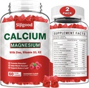 2 Pack Calcium Magneesium Tsink Gummies vitamiin C D3 K2, Kaltsium Gummies luu, lihased, rahulikkus ja Zzz tugi, kõrge imendumise valem magneesium tsink Kaalium, Vaarika Maitsestatud 120 Ct