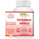 SHIFAA TOITMINE Halal Vitamiin D, Halal Vitamiin D3, 5000 IU Softgels, 120 Servings. Mitte-GMO, Gluteenivaba, toetab: struktuur, luud, hambad, süda, lihaste ja immuunsüsteemi funktsioonid