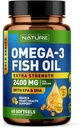 Ehitatud Nature Omega 3 Fish Oil Soft Gels - 2400 mg Fish Oil, 1440 mg Omega 3, 864 mg EPA, 576 mg DHA - Extra Strength Brain & Heart Health Support Supplement - 60 Softgels
