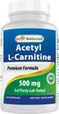 Parimad looduslikud atsetüül-L-karnitiin (ALCAR) 500mg, 120 kapslit, 120 serveerimist - mitte-GMO ja gluteenivaba, 1 kapsel serveerimise kohta