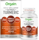 Orgaini Ultimate Turmeric Supplement 1500mg, kurkumiin ja bioperiin Black Pepper ekstrakt Taimne segu, toetab antioksüdante ja südame tervist - 90 kapslit, 1 kuu pakkumine