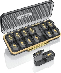 Pill Organizer 2 Times A Day, 7 Day Am Pm Pill Box - Acedada Weekly Pill Organizer Twice A Day, Portable Removable Daily Medicine Container Dispenser Case for Vitamin Fish Oil Supplement, Black Grey