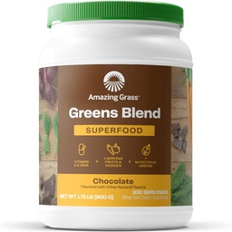 Amazing Grass Greens Superfood Powder: Rohelised Pulber seedeensüümide ja probiootikumidega, orgaaniline Spirulina, Chlorella ja peedi juure pulber, šokolaad, 100 serveerimist