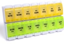 Sukuos AM PM iganädalane pillide organiseerija 7 päeva, 2 korda päevas Meditsiin Pill Box koos lihtsa vajutamisnupuga, BPA vaba vitamiini kastid kalaõli / toidulisandid, lihtne puhastada (kollane ja roheline)