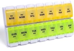 Sukuos AM PM iganädalane pillide organiseerija 7 päeva, 2 korda päevas Meditsiin Pill Box koos lihtsa vajutamisnupuga, BPA vaba vitamiini kastid kalaõli / toidulisandid, lihtne puhastada (kollane ja roheline)